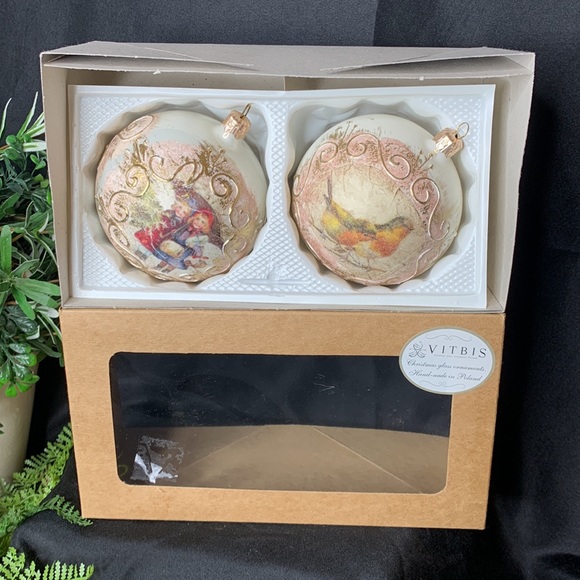 Set of 2 VITBIS hand blown / handmade glass Christmas ornaments made in Poland - Picture 3 of 10